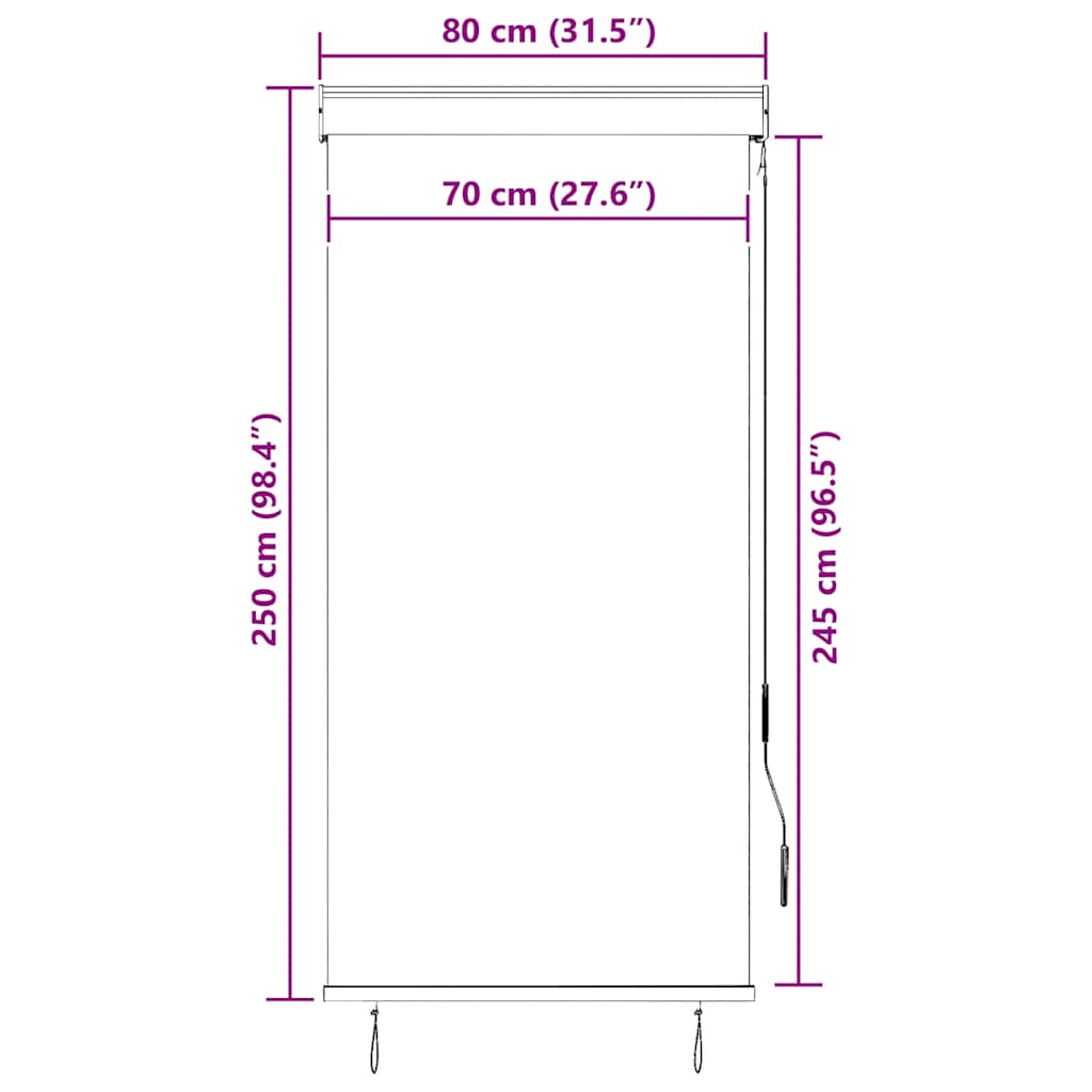 Utendørs rullegardin 80x250 cm kremhvit vidaXL