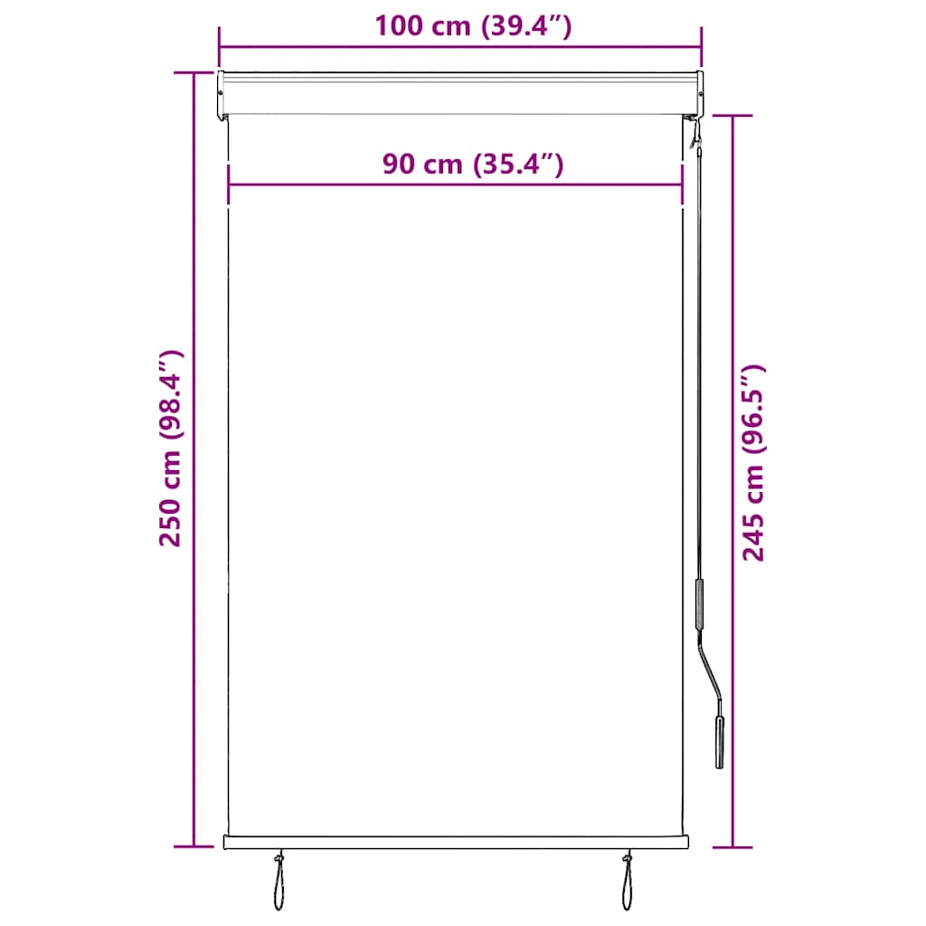 Utendørs rullegardin 100x250 cm hvit og oransje vidaXL