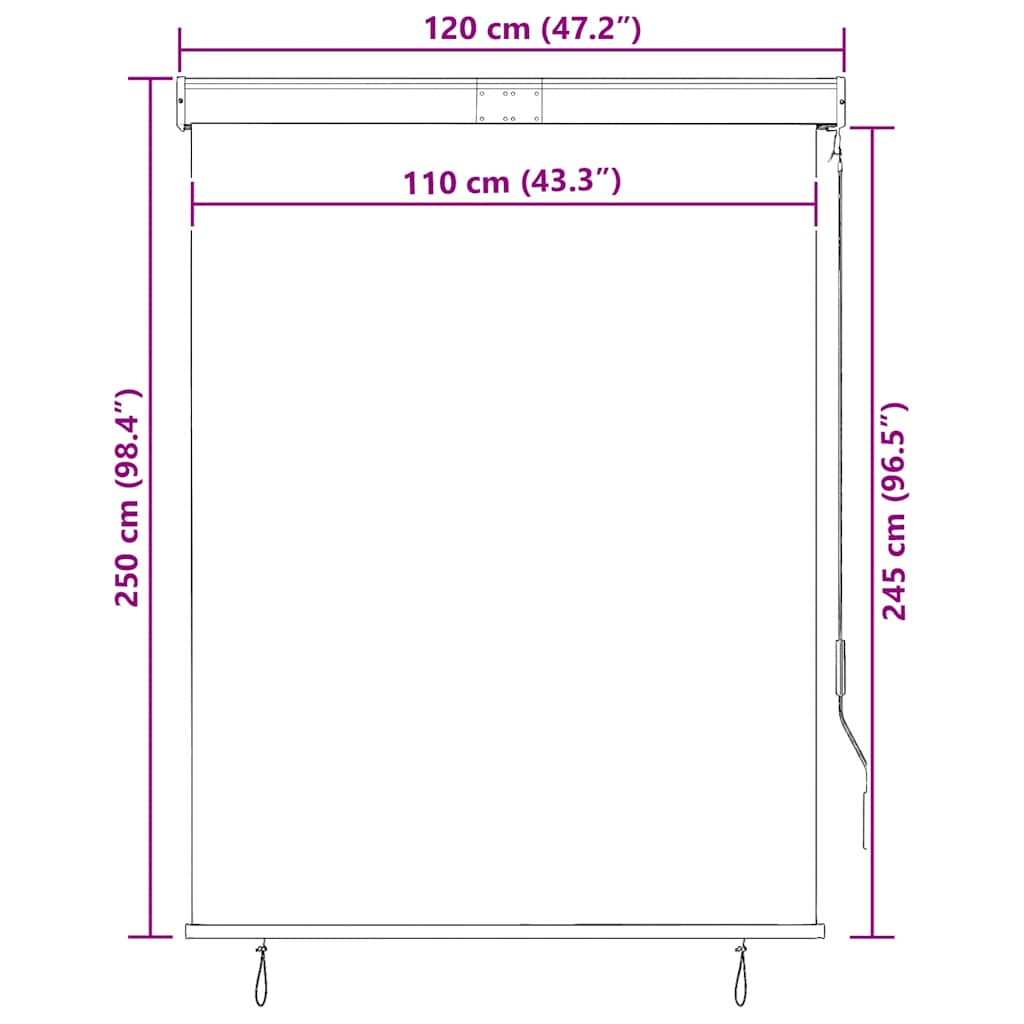 Utendørs rullegardin 120x250 cm blå og hvit vidaXL