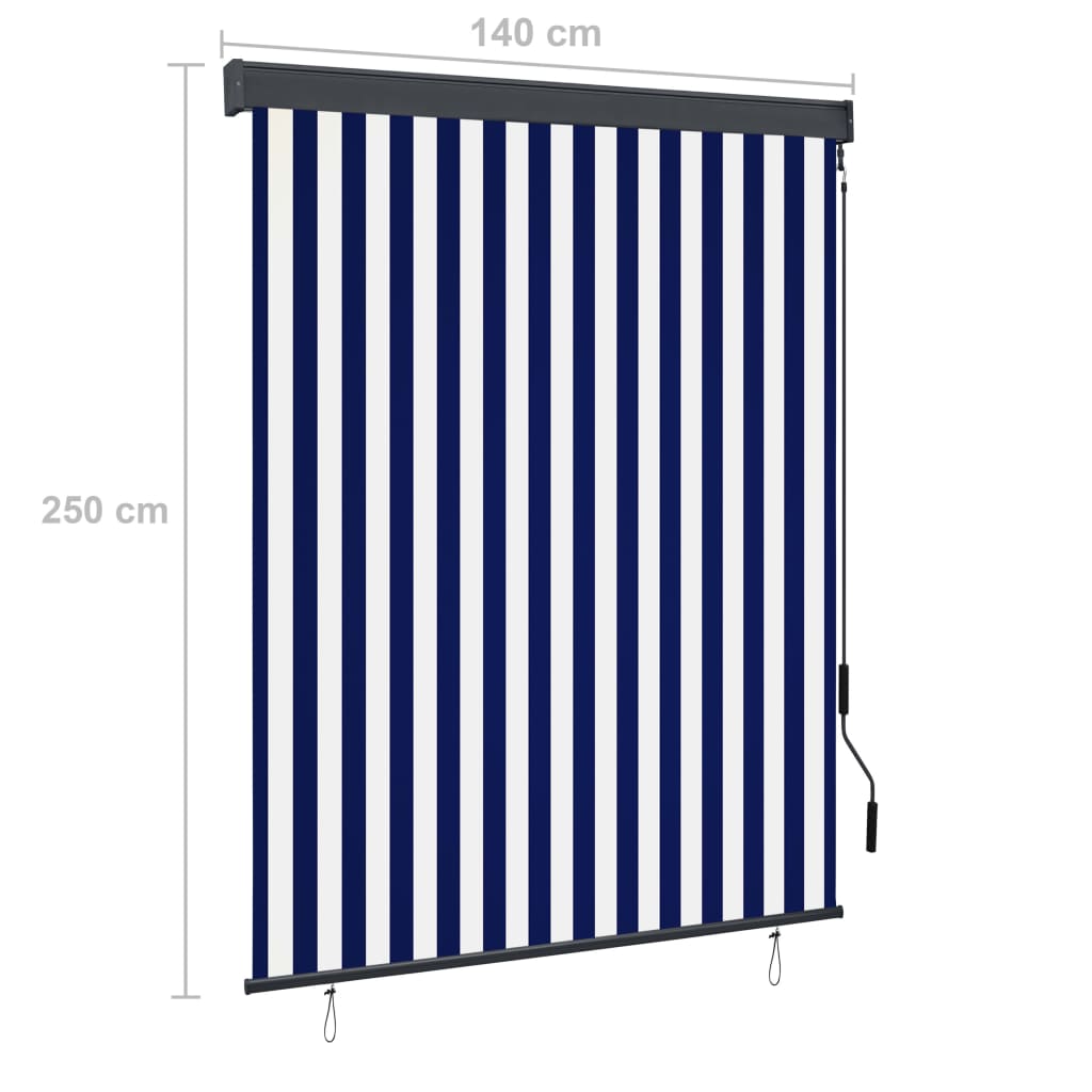 Utendørs rullegardin 140x250 cm blå og hvit