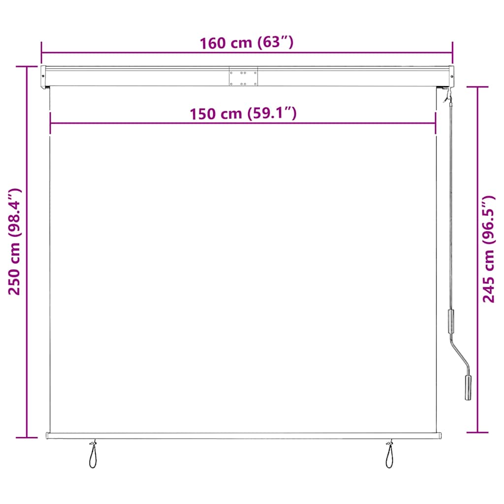 Utendørs rullegardin 160x250 cm blå og hvit