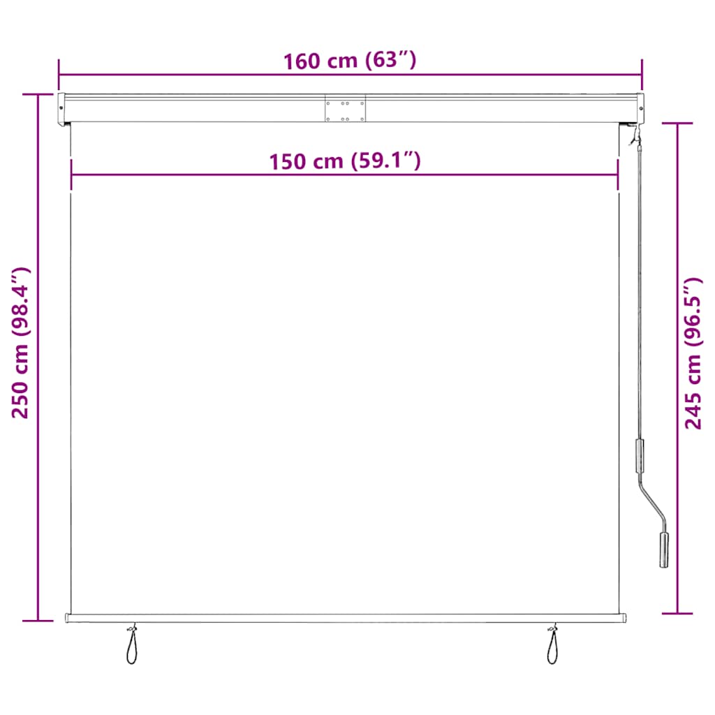 Utendørs rullegardin 160x250 cm hvit og oransje vidaXL