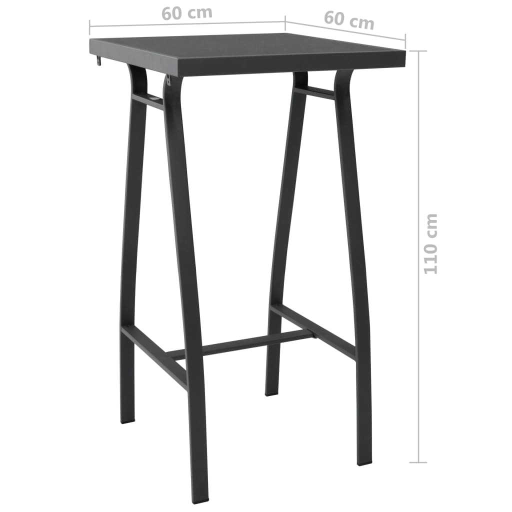 Barbord til hage svart 60x60x110 cm herdet glass