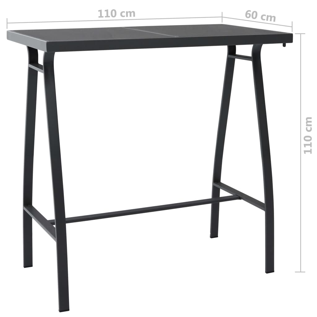 Barbord til hage svart 110x60x110 cm herdet glass