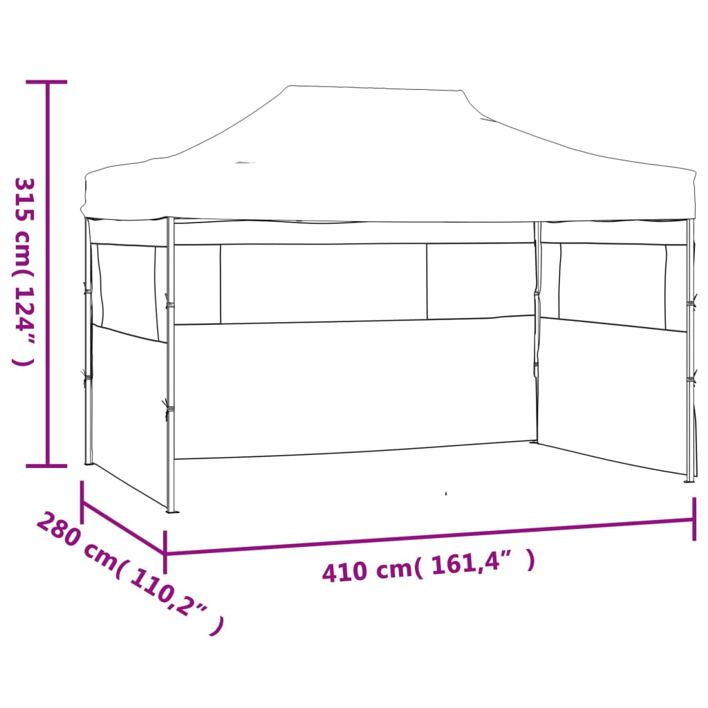 Sammenleggbart festtelt 3 sidevegger 280x410x315 cm stål hvit