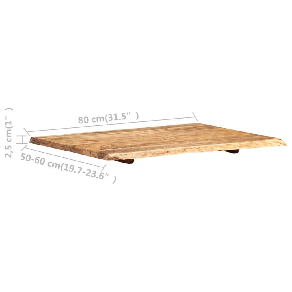 Bordplate heltre akasie 80x(50-60)x2,5 cm