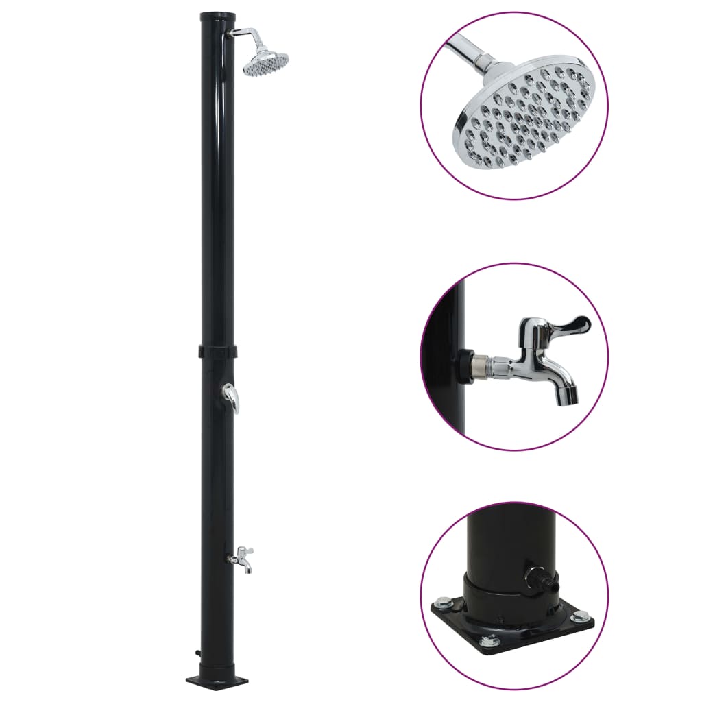 Soloppvarmet dusj svart 220 cm 20 L