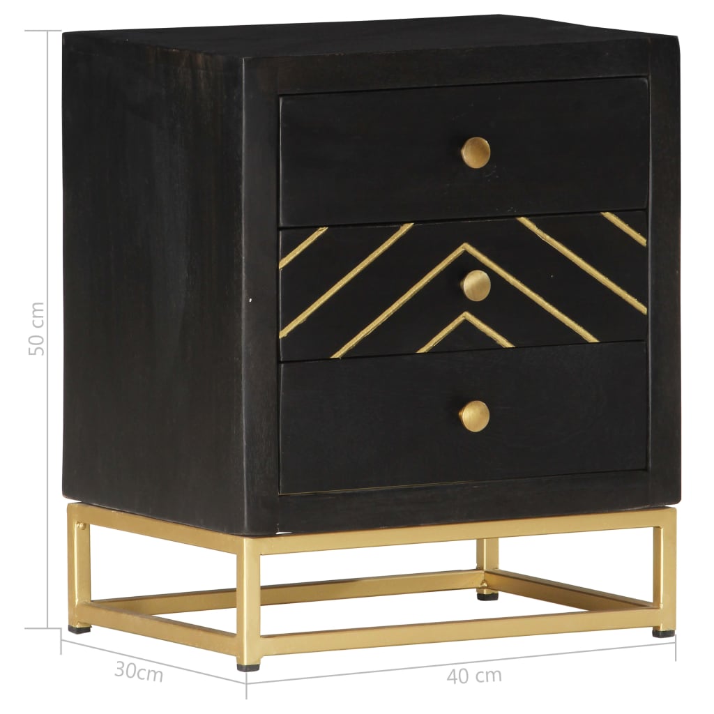 Nattbord svart og gull 40x30x50 cm heltre mango