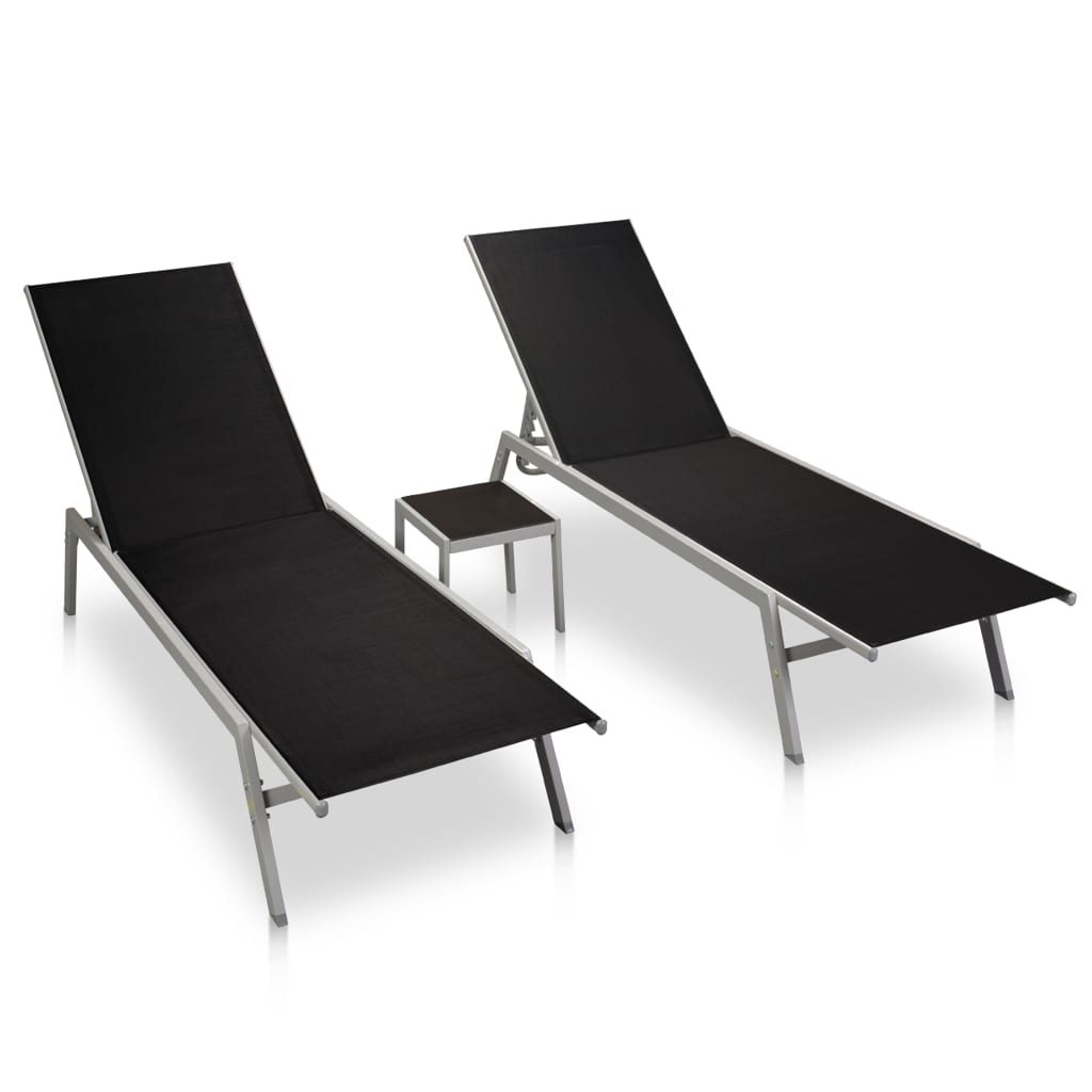 Solsenger 2 stk med bord stål og textilene svart vidaXL