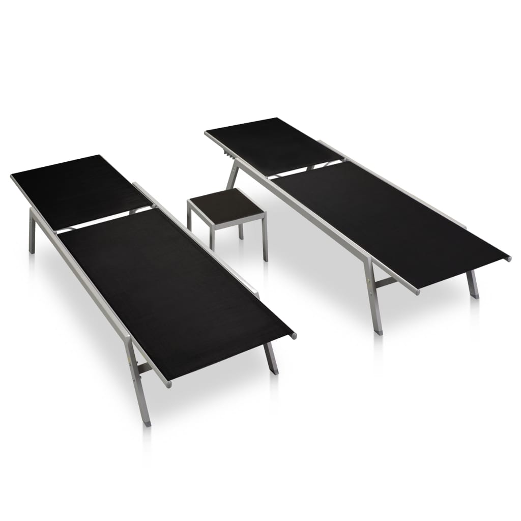 Solsenger 2 stk med bord stål og textilene svart vidaXL