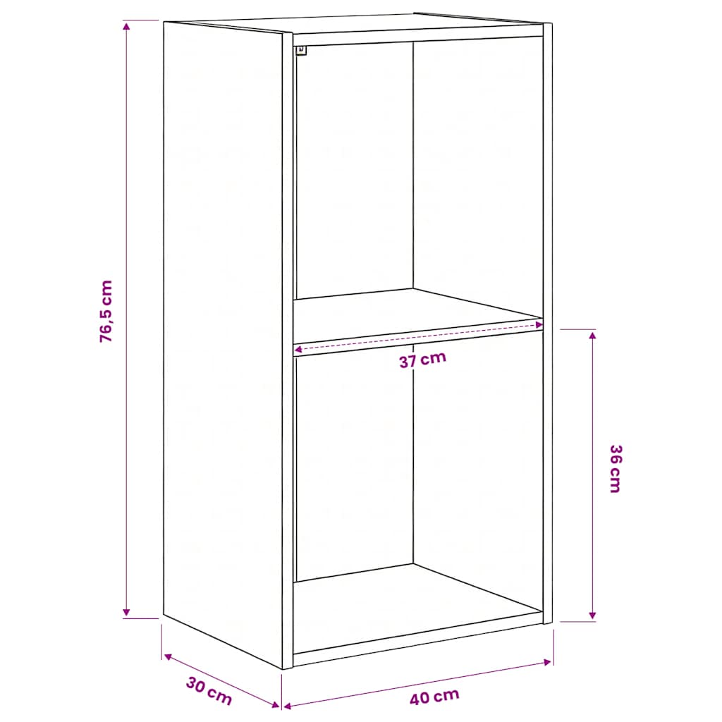 Bokhylle 2 nivåer sonoma eik 40x30x76,5 cm konstruert tre