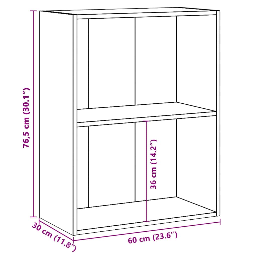 Bokhylle 2 nivåer sonoma eik 60x30x76,5 cm konstruert tre