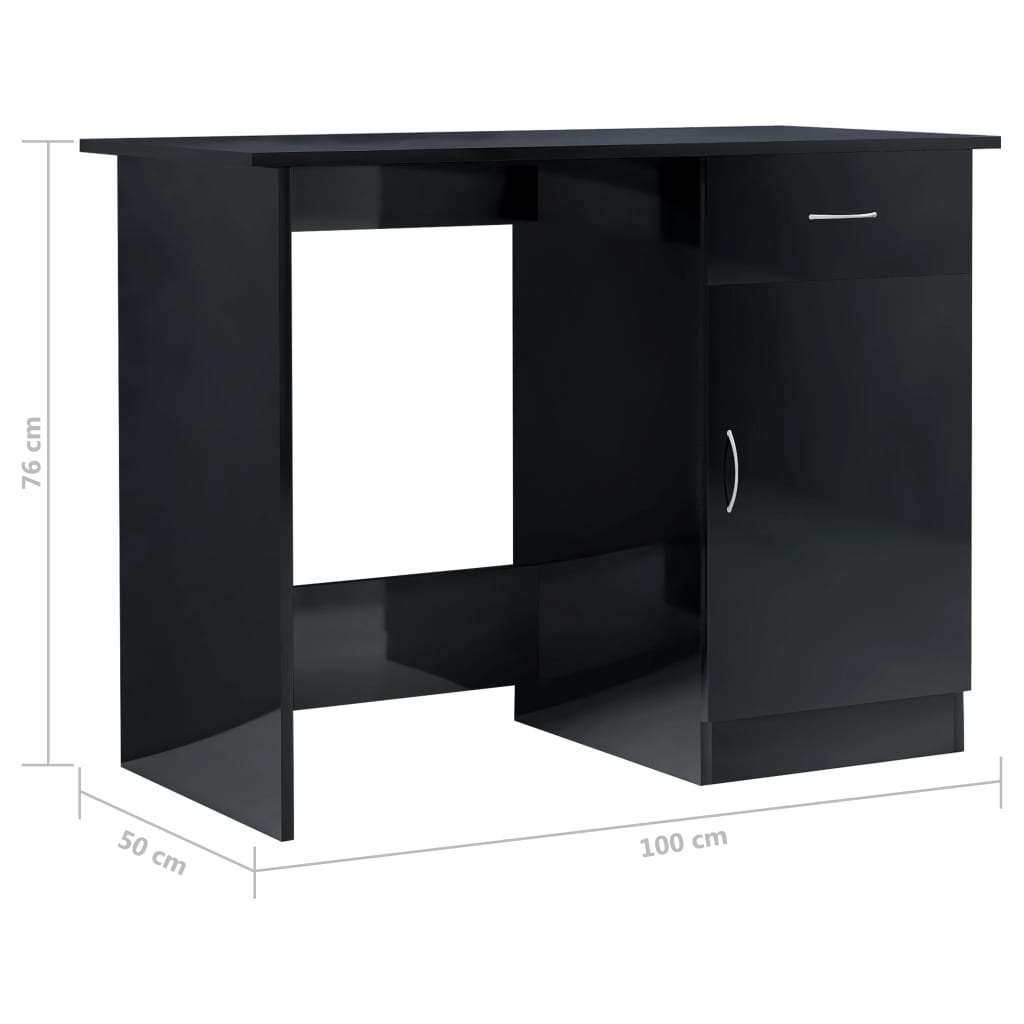Skrivebord høyglans svart 100x50x76 cm sponplate