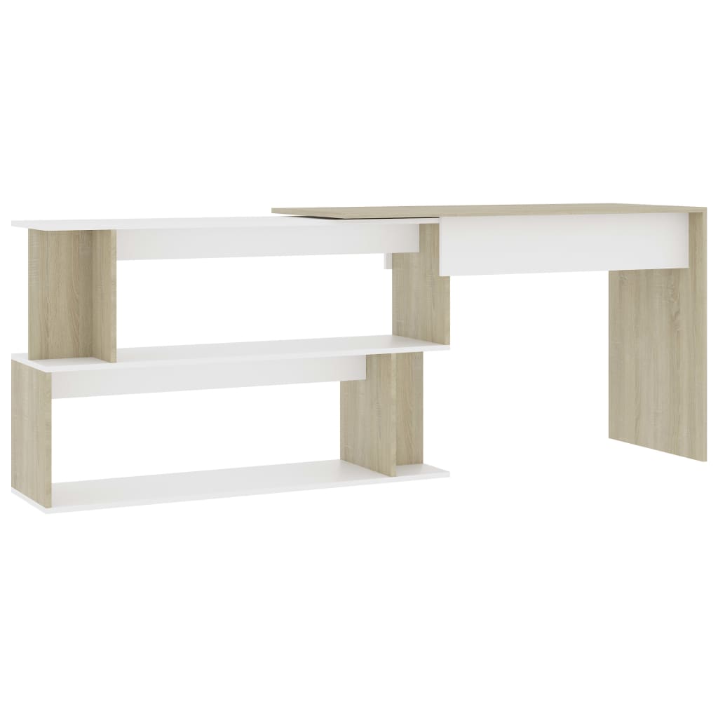 Skrivebord hjørne hvit sonoma eik 200x50x76 cm konstruert tre