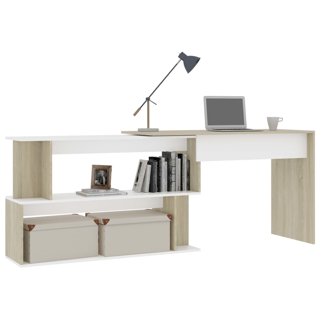 Skrivebord hjørne hvit sonoma eik 200x50x76 cm konstruert tre