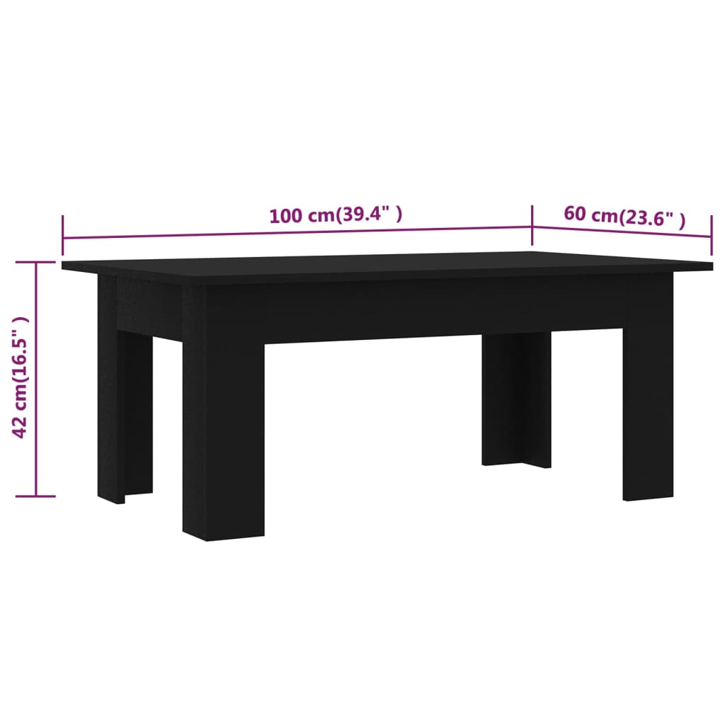 Salongbord svart 100x60x42 cm konstruert tre