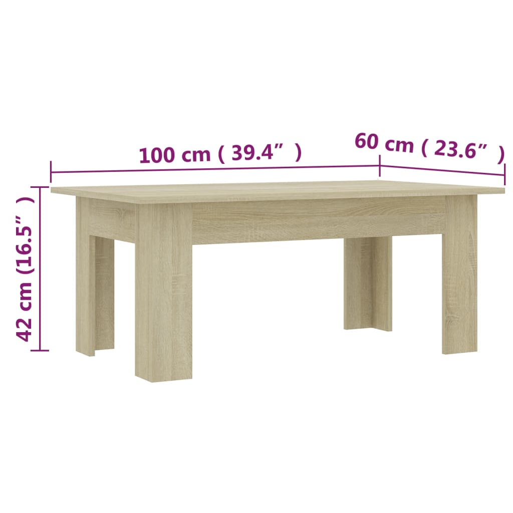 Salongbord sonoma eik 100x60x42 cm konstruert tre