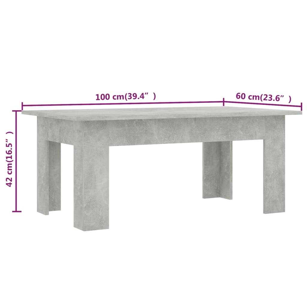 Salongbord betonggrå 100x60x42 cm konstruert tre