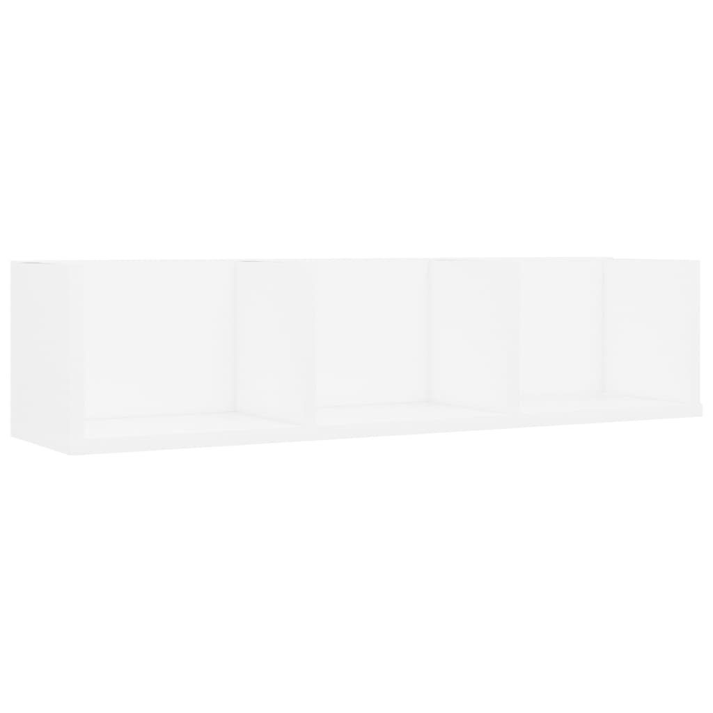 Veggmontert CD-hylle hvit 75x18x18 cm konstruert tre