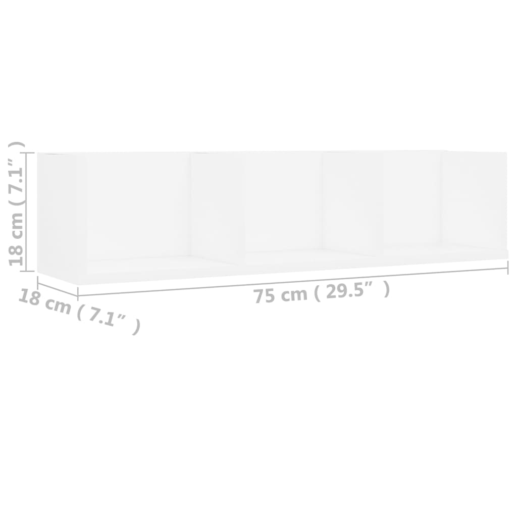 Veggmontert CD-hylle hvit 75x18x18 cm konstruert tre
