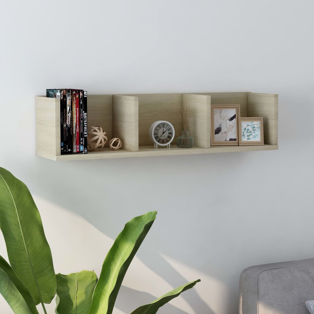 Veggmontert CD-hylle sonoma eik 75x18x18 cm konstruert tre