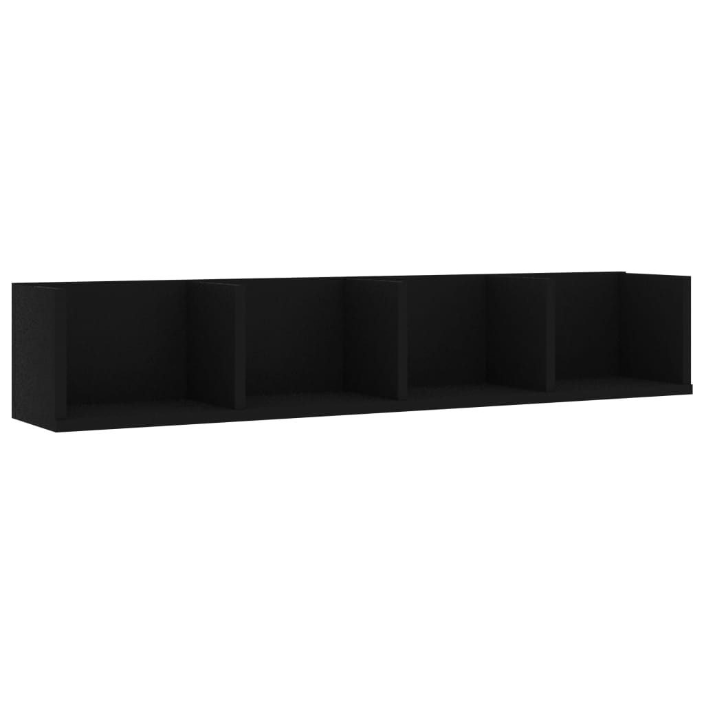 Veggmontert CD-hylle svart 100x18x18 cm konstruert tre