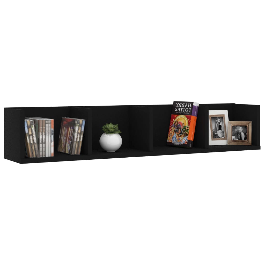 Veggmontert CD-hylle svart 100x18x18 cm konstruert tre
