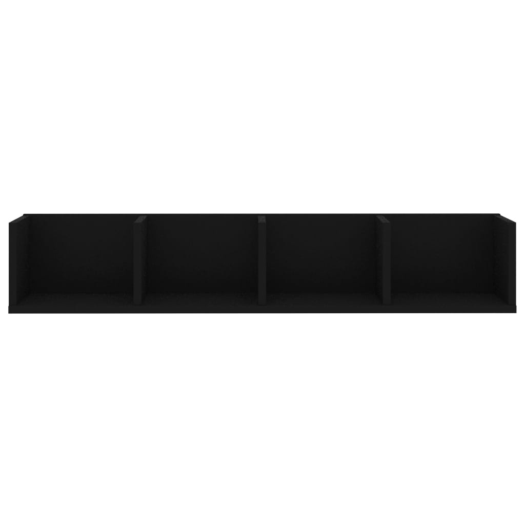 Veggmontert CD-hylle svart 100x18x18 cm konstruert tre