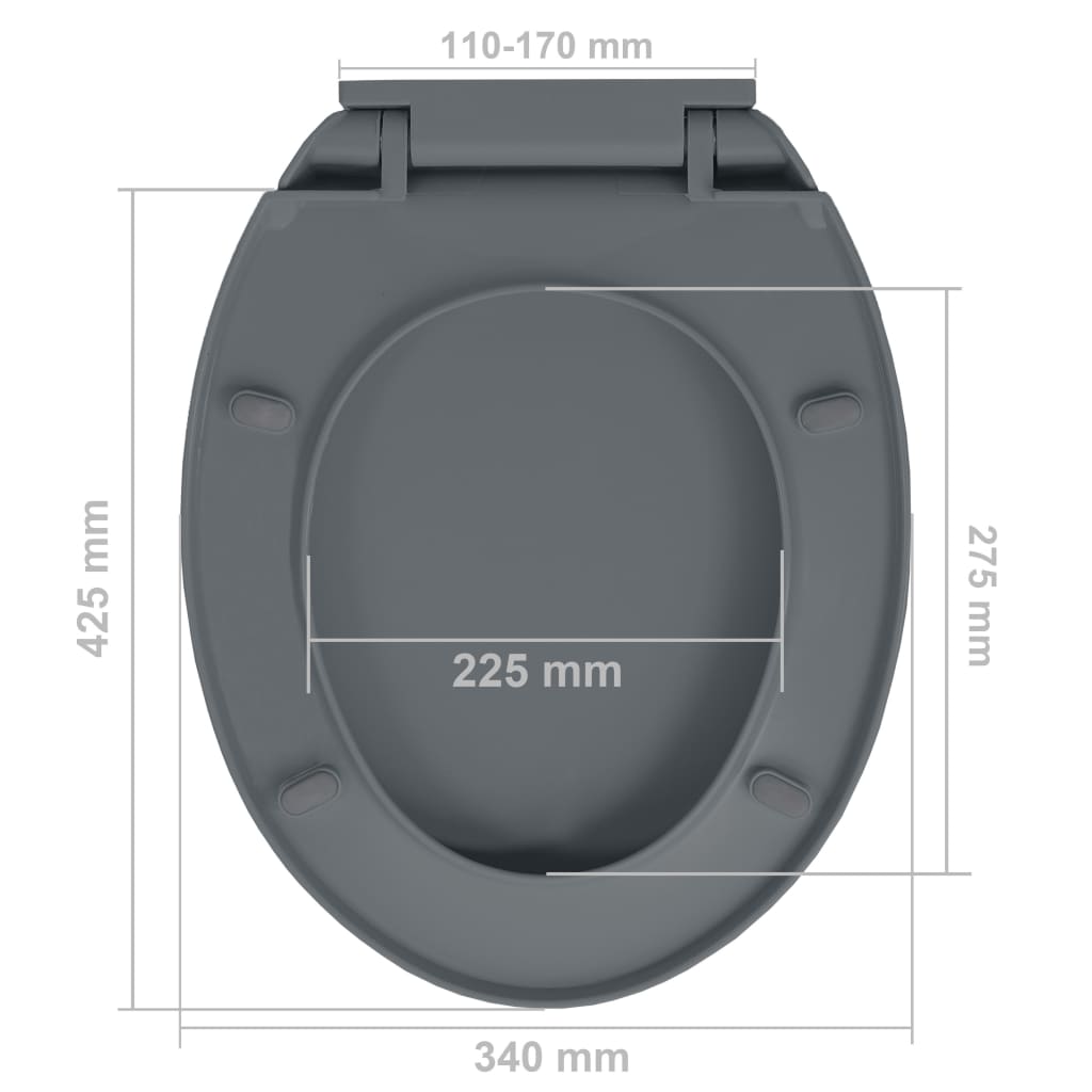 Toalettsete myktlukkende med hurtigutløsing grå oval