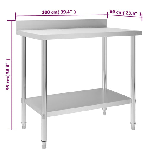 Arbeidsbord for kjøkken med bakplater 100x60x93 rustfritt stål