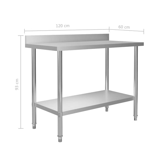 Arbeidsbord for kjøkken med bakplater 120x60x93 rustfritt stål