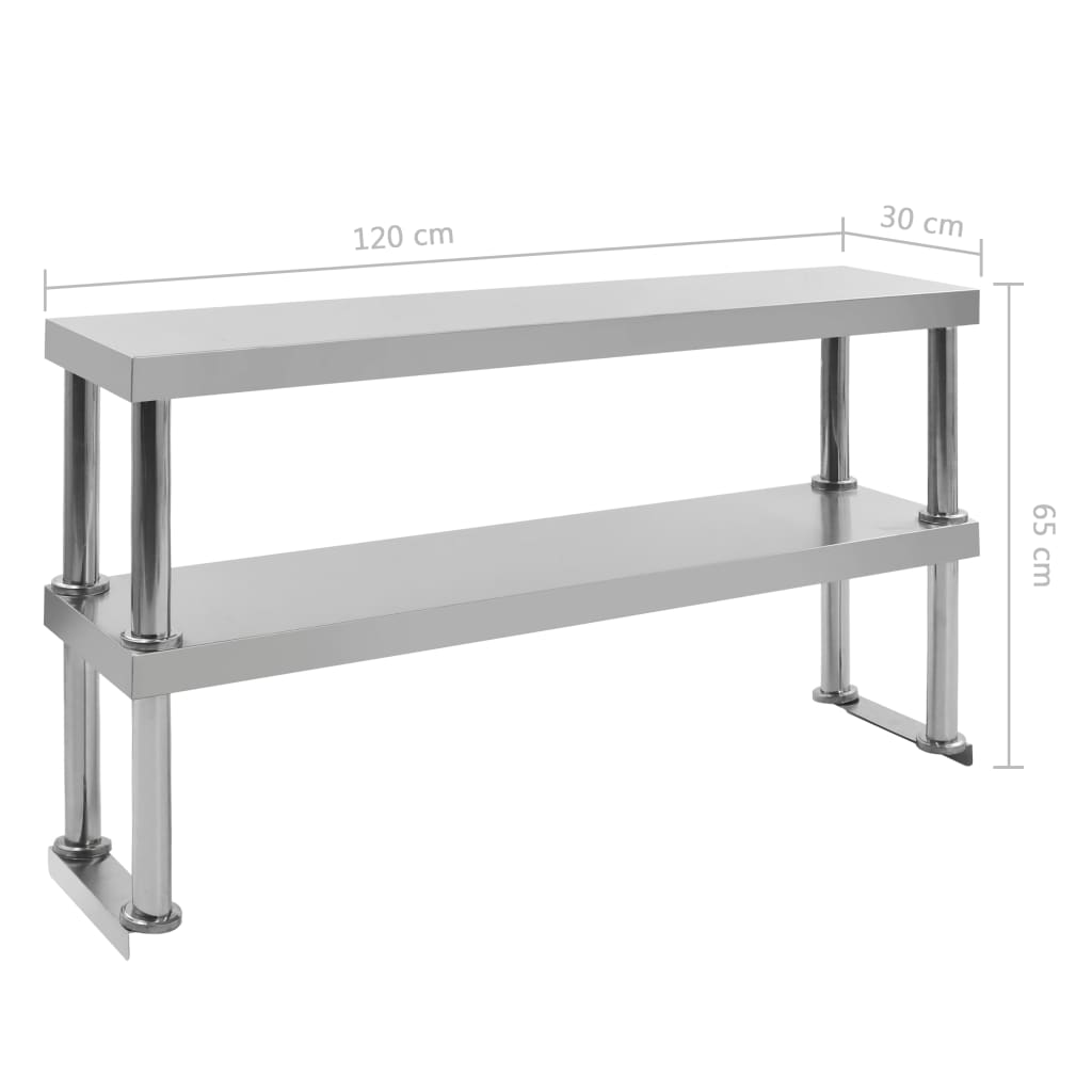Overhylle til arbeidsbord 2 etasjer 120x30x65 cm rustfritt stål
