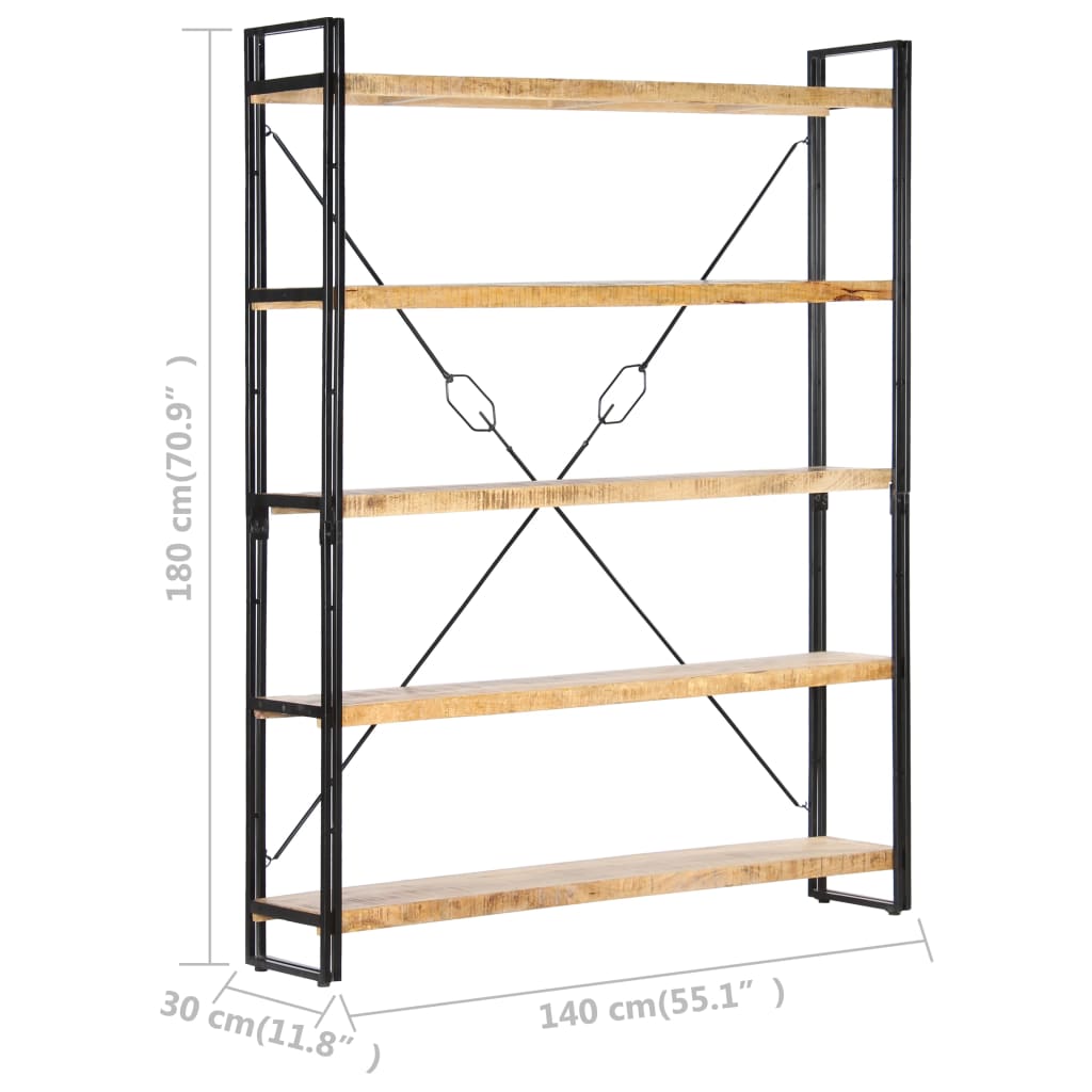 Bokhylle 5 etasjer 140x30x180 cm heltre mango