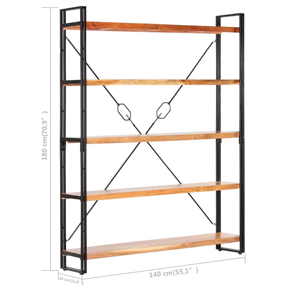 Bokhylle 5 etasjer 140x30x180 cm heltre akasie