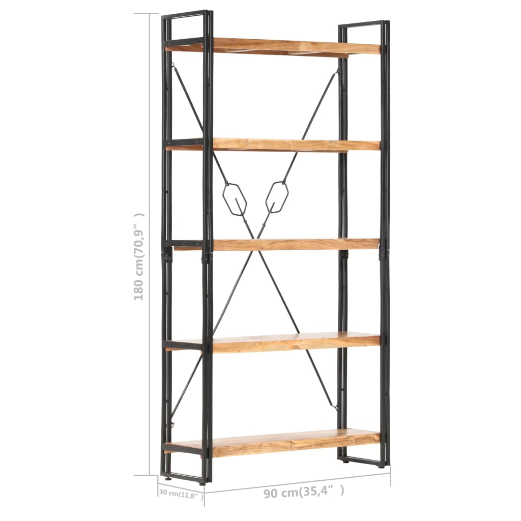 Bokhylle 5 etasjer 90x30x180 cm heltre akasie