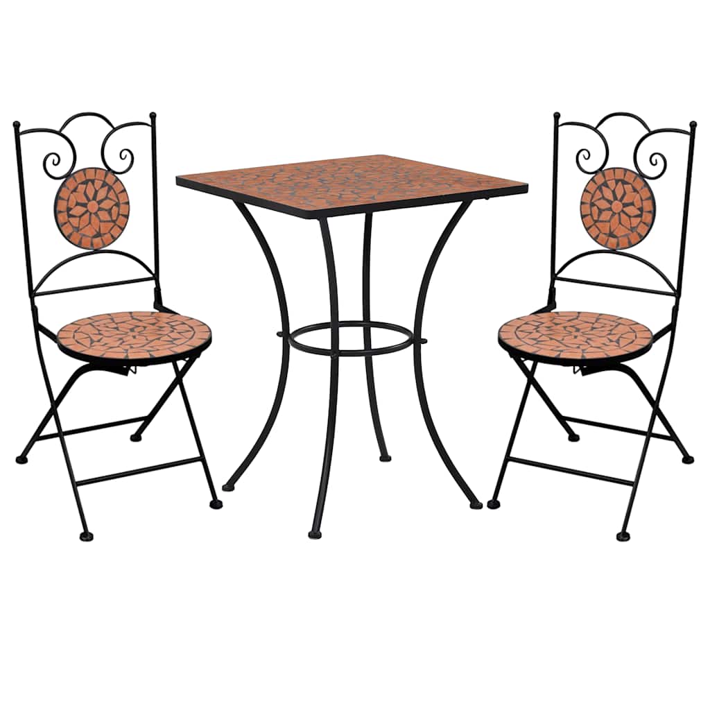 Mosaikkbistrosett med keramikkfliser 3 deler terrakotta