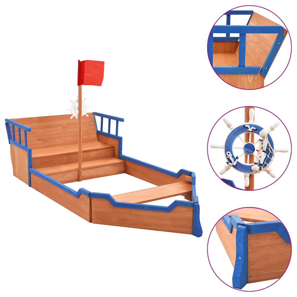 Sandkasse piratskip gran 190x94,5x101 cm