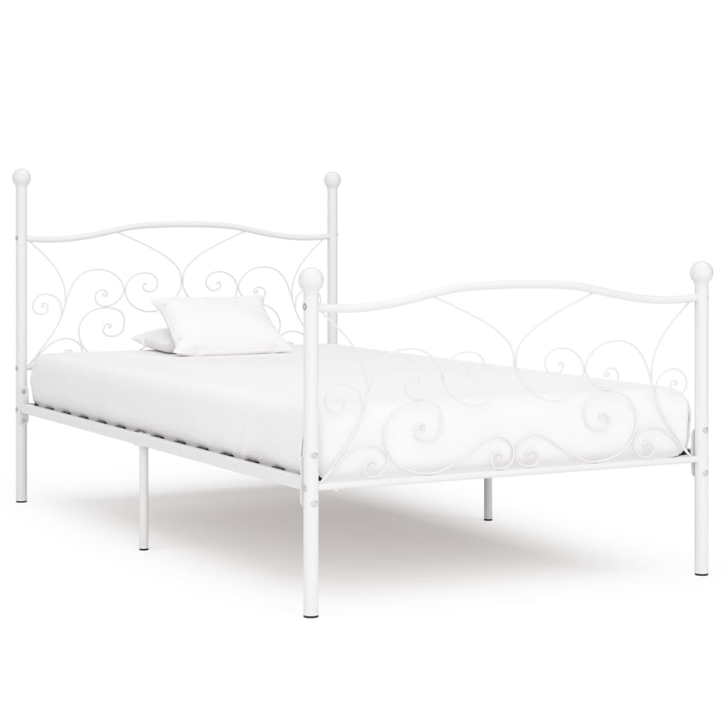 Sengeramme med spilebase hvit metall 100x200 cm