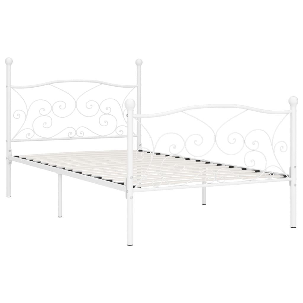 Sengeramme med spilebase hvit metall 100x200 cm