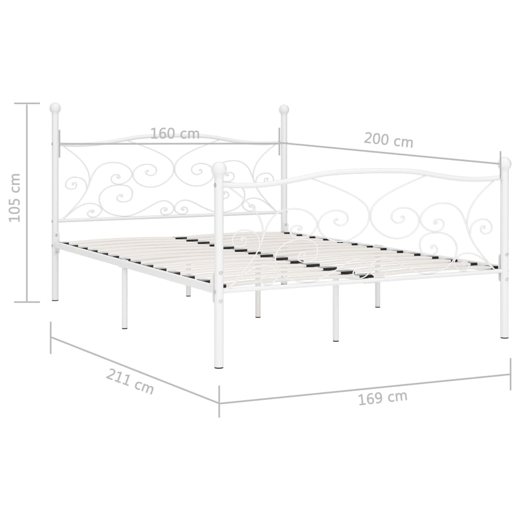 Sengeramme med spilebase hvit metall 160x200 cm