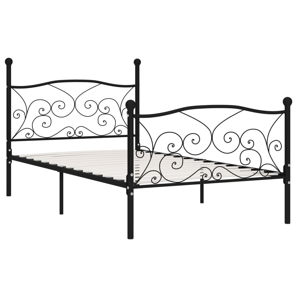 Sengeramme med spilebase svart metall 100x200 cm
