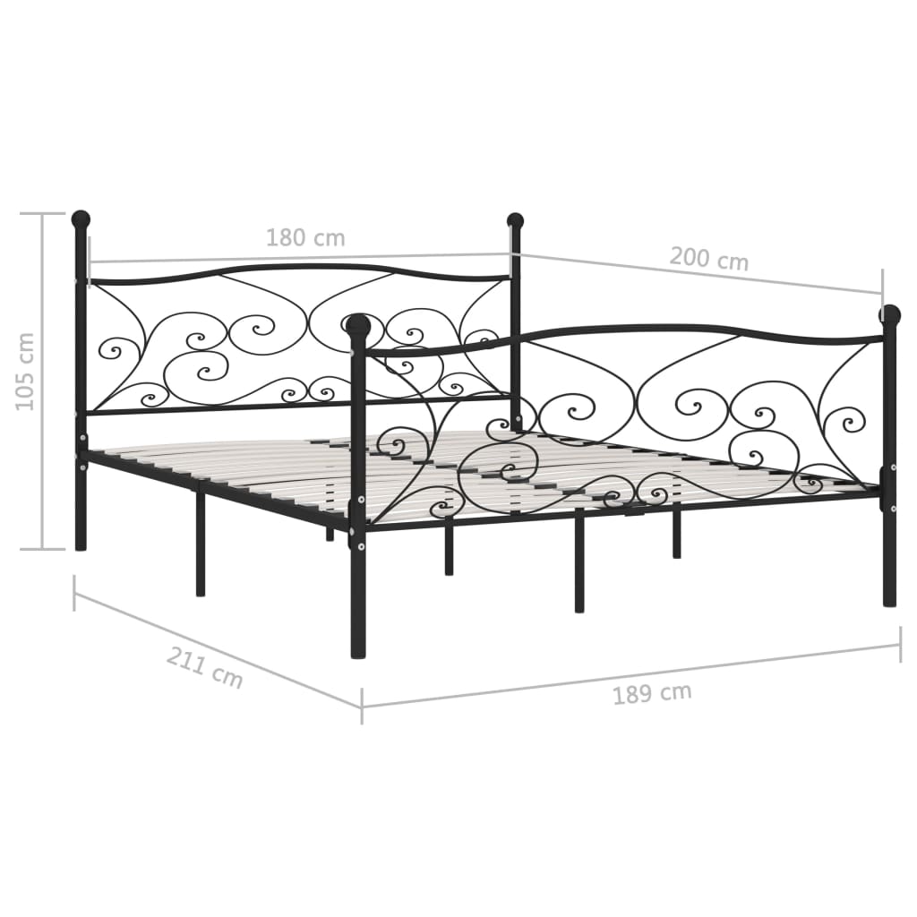 Sengeramme med spilebase svart metall 180x200 cm
