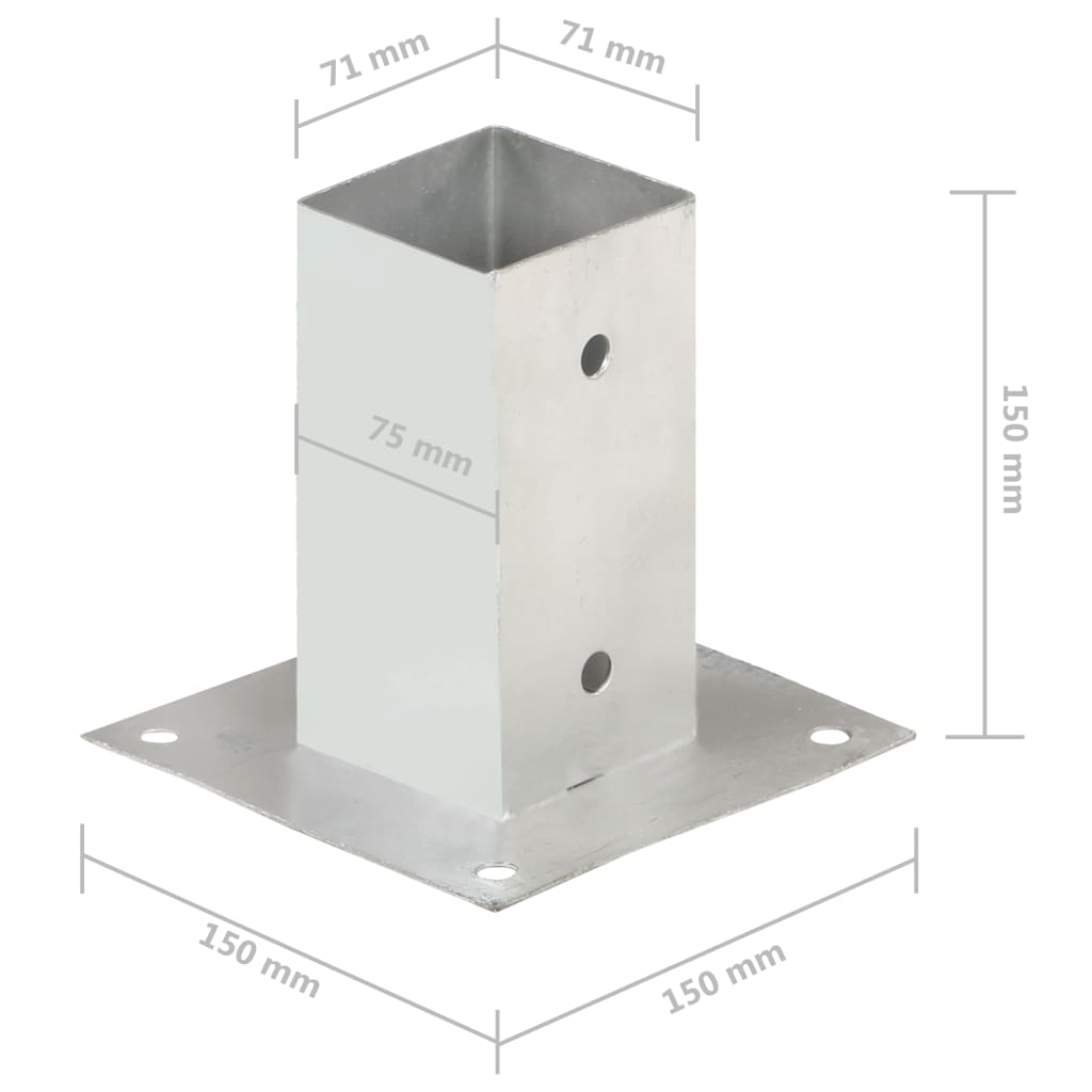 Stolpeankere 4 stk galvanisert metall 71 mm