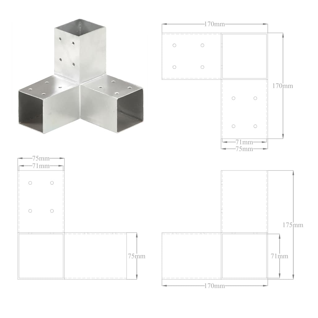 Stolpesko 4 stk Y-form galvanisert metall 71x71 mm