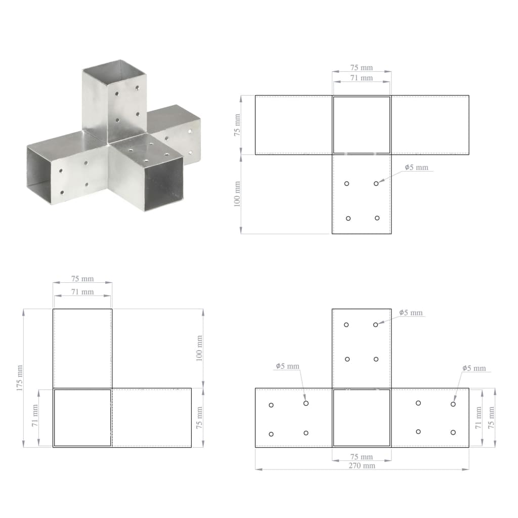 Stolpesko 4 stk X-form galvanisert metall 71x71 mm