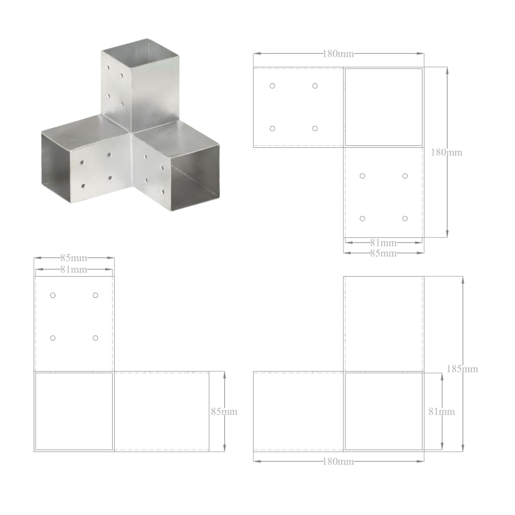 Stolpesko Y-form galvanisert metall 81x81 mm