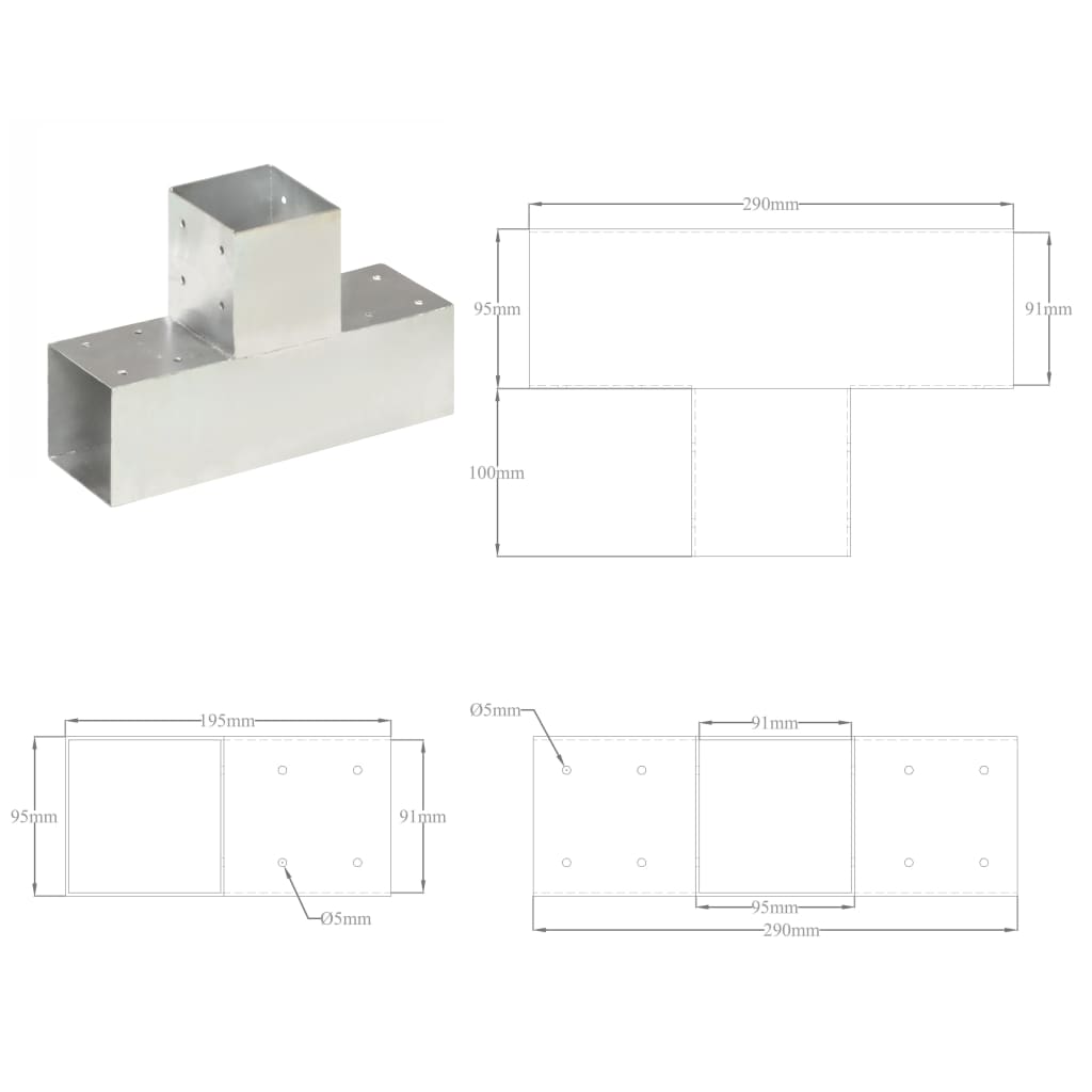 Stolpesko 4 stk T-form galvanisert metall 91x91 mm