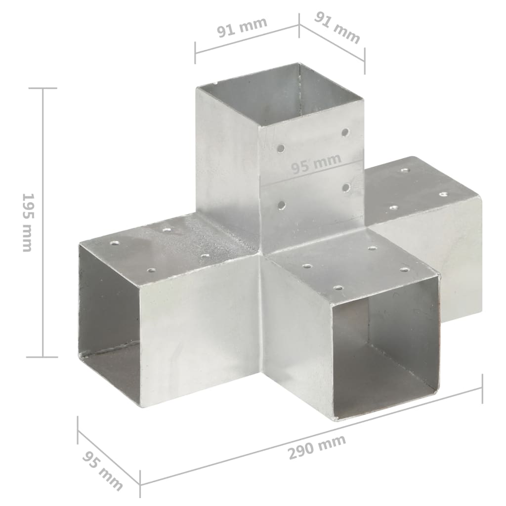 Stolpesko 4 stk X-form galvanisert metall 91x91 mm