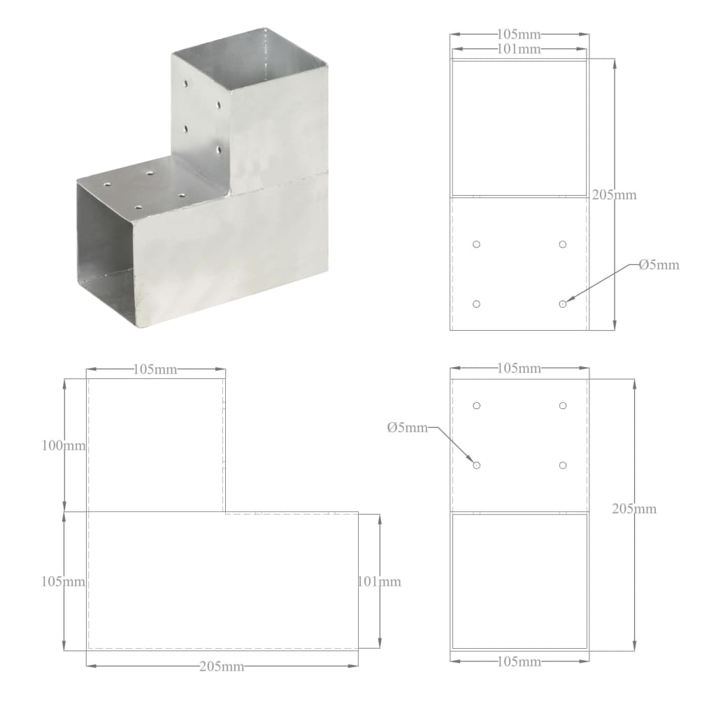 Stolpesko 4 stk L-form galvanisert metall 101x101 mm