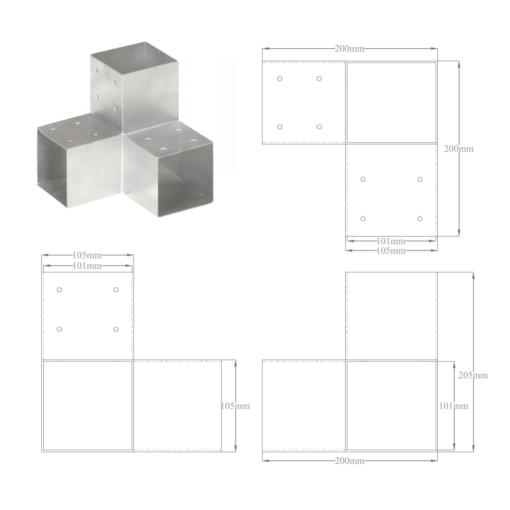 Stolpesko Y-form galvanisert metall 101x101 mm
